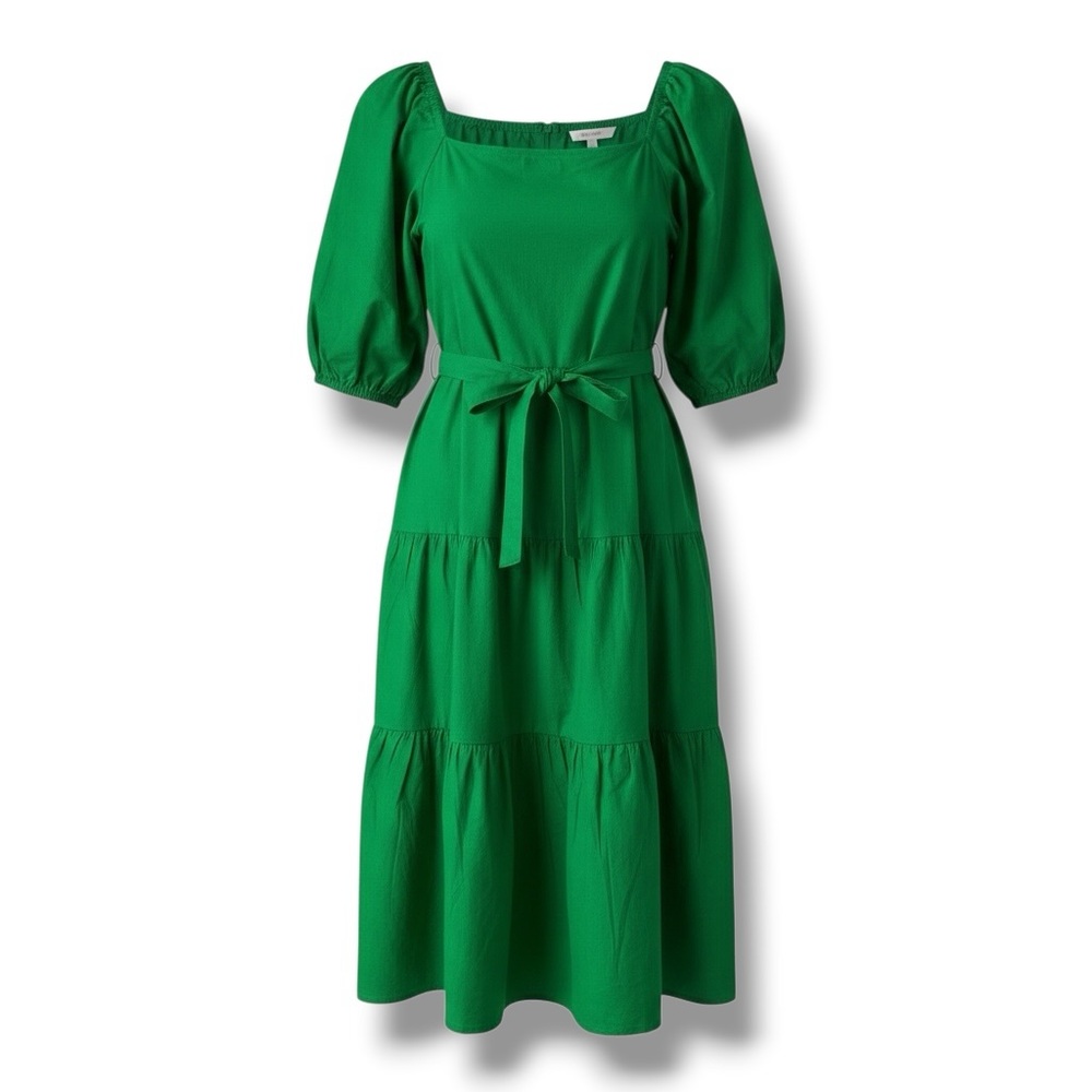 NWT SIM & SAM Green Puff Sleeve Midi Dress